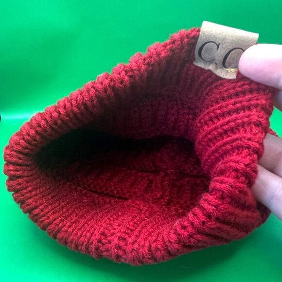 C.C. Exclusives Beanie Red Slouchy Ribbed Acrylic Knit Cuffed Fall Winter Hat - Picture 7 of 8